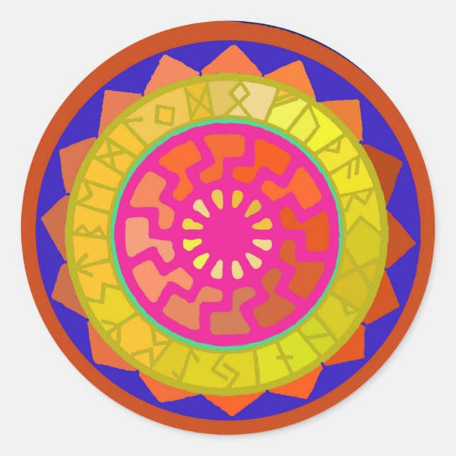 Black Sun Mandala Round Sticker (Vorderseite)