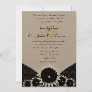 Black Sunflower Damask Hochzeitseinladungen Einladung