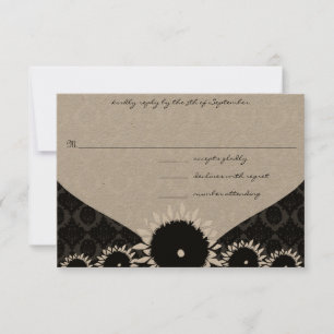 Black Sunflower Damask Wedding UAWG RSVP Karte