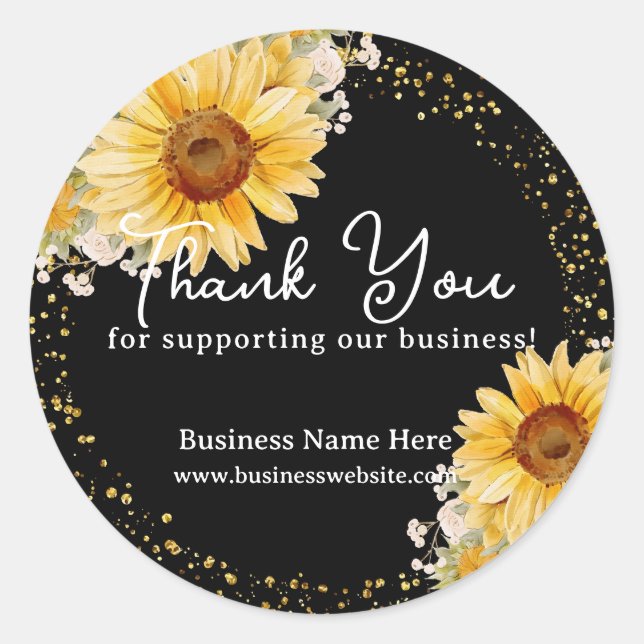 Black Sunflower Imitate Gold Glitzer Business Wedd Runder Aufkleber (Vorderseite)