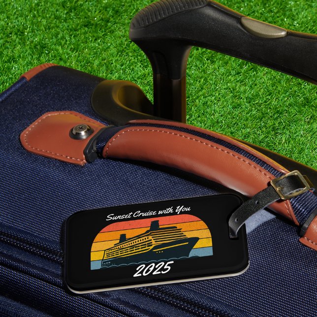 Black SUNSET Cruise mit Ihnen personalisieren Gepäckanhänger (Personalize with a few words and the current year,)