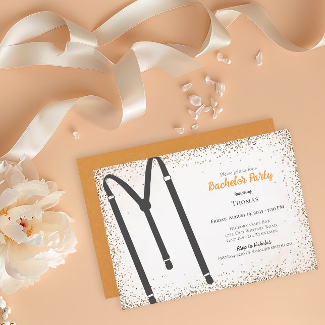 Black Suspenders Glitzer Bachelor Party Einladung (Von Creator hochgeladen)