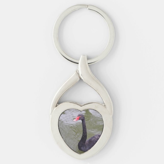 Black Swan Heart Keychain Schlüsselanhänger (Vorderseite)