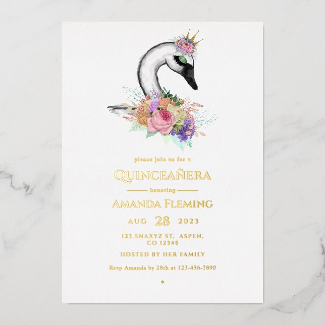 Black Swan Quinceañera Einladung (Vorderseite)