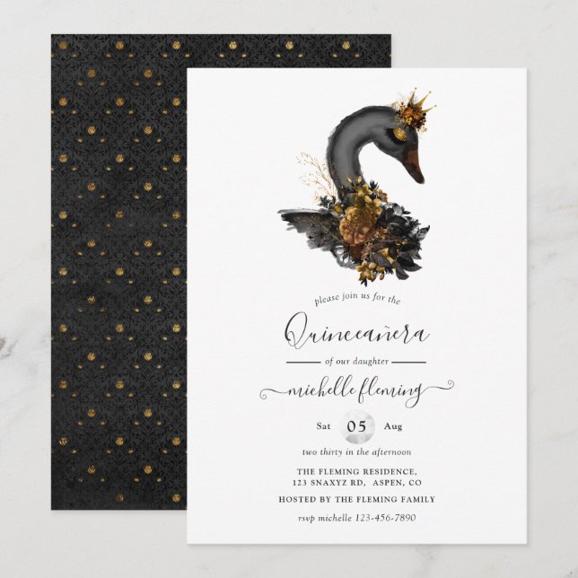 Black Swan Quinceañera Einladung (Vorne/Hinten)