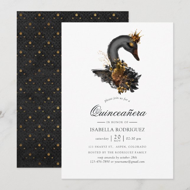 Black Swan Quinceañera Einladung (Vorne/Hinten)