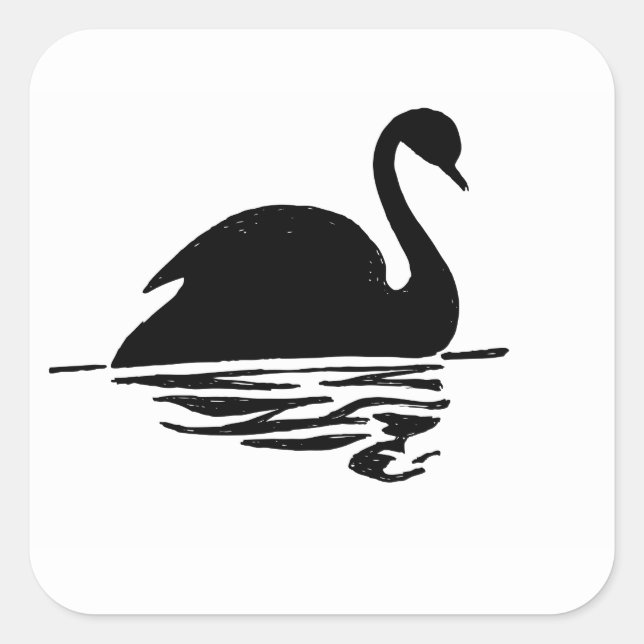 Black Swan Silhouette Quadratischer Aufkleber (Vorderseite)