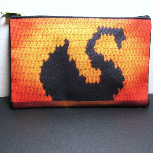 Black Swan Tropical Sunset Artisan Crochet Print Zubehörtasche