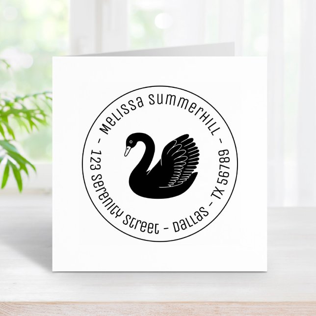 Black Swan Wings up Round Address Gummistempel (Von Creator hochgeladen)