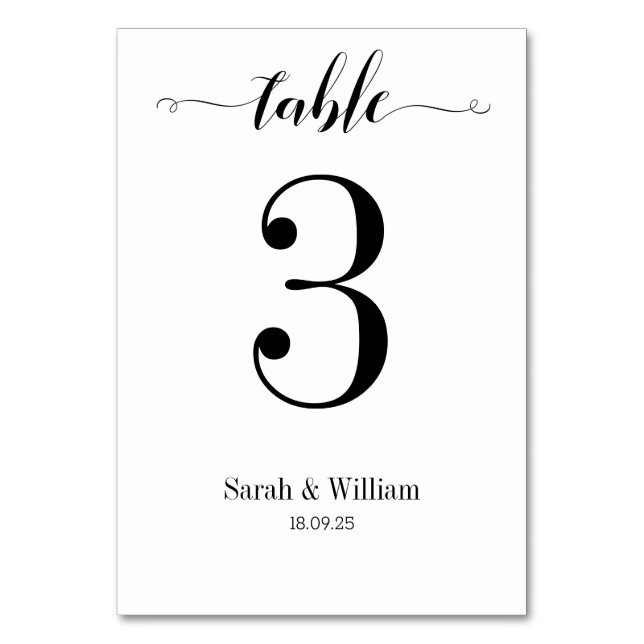 Black Swash Calligrafy Wedding Tischnummer (Vorderseite)