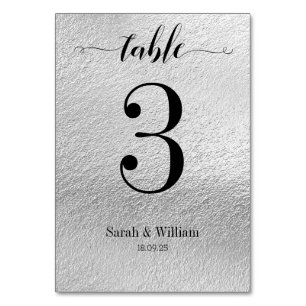 Black Swash Calligraphy Silver Wedding Tischnummer