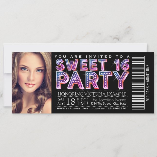 Black Sweet 16 Anniversaire Fête Invitation (Devant)