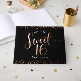Black Sweet 16 Birthday Glam Real Rose Goldene Foi Gästebuch