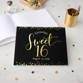 Black Sweet 16 Birthday Keepake Real Gold Foil Gästebuch