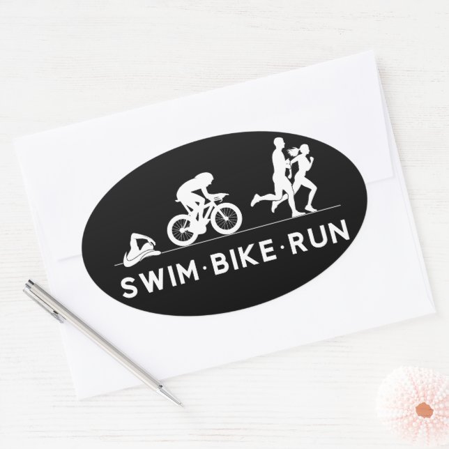 Black ・ Swim Bike Run Triathlon Icon Serie Ovaler Aufkleber (Umschlag)