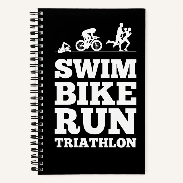 Black ・ Swim Bike Run Triathlon Motivation Notizbuch (Vorderseite)