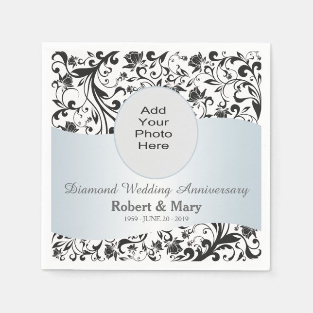 Black Swirl Diamond 60th Wedding Anniversary Foto Serviette (Vorderseite)