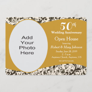 Black Swirl & Gold 50th Wedding Anniversary Foto Einladung