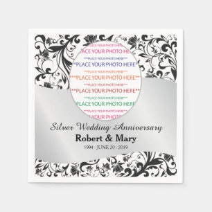 Black Swirl & Silver Wedding Jubiläum Foto Serviette