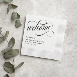 Black Swirly Script Wedding Welcome Serviette