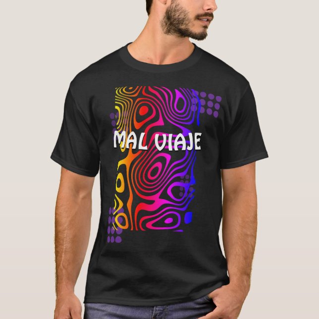 Black t-shirt with multicolored design. (Vorderseite)