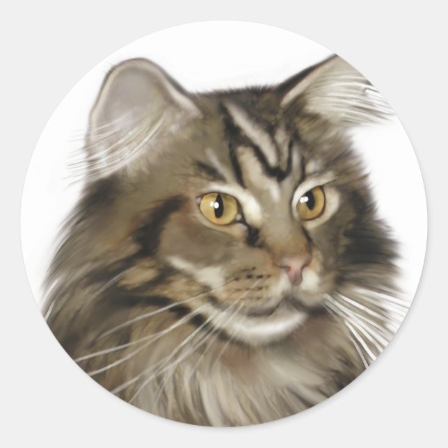 Black Tabby Maine Coon Cat Runder Aufkleber (Vorderseite)