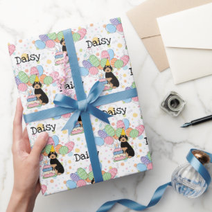 Black Tan Aussiedoodle Dog Birthday Party Geschenkpapier