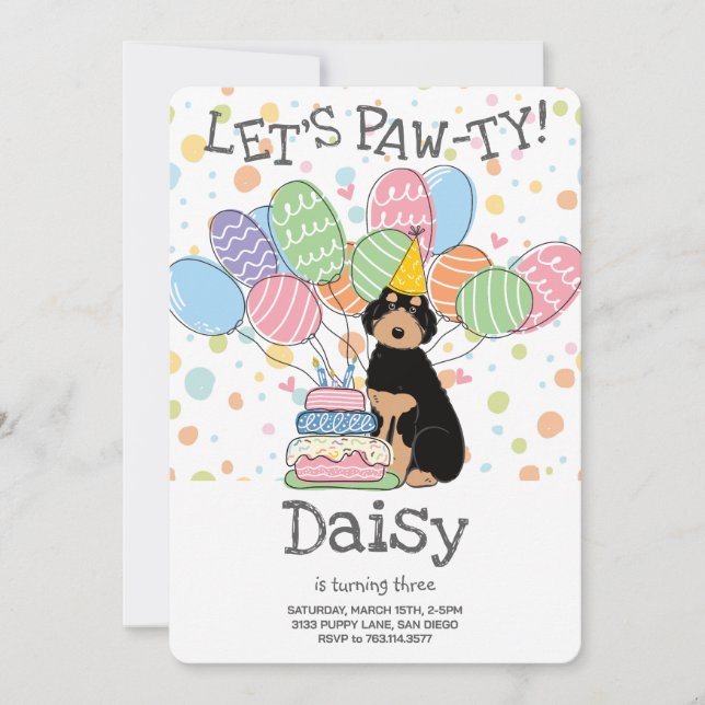 Black Tan Aussiedoodle Geburtstagsparty Einladung (Vorderseite)