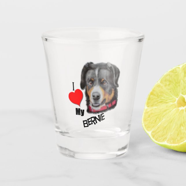 Black Tan Bernese Dog Liebe Schnapsglas (Vorderseite)