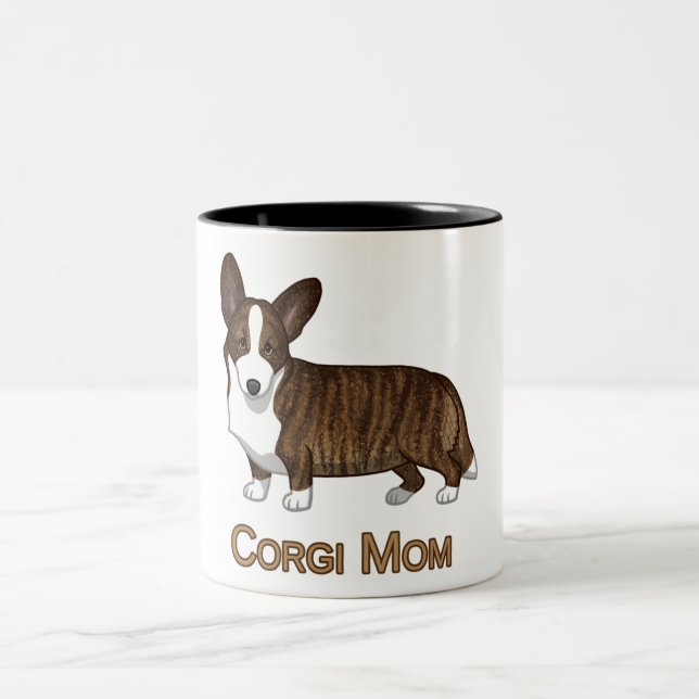 Black Tan Brindle Cardigan Welsh Corgi Mama Dog Lo Zweifarbige Tasse (Mittel)