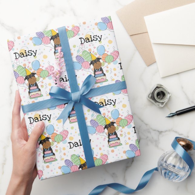 Black Tan Brussels Griffon Dog Birthday Party Geschenkpapier (Schenken)