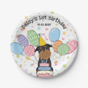 Black Tan Brussels Griffon Dog Birthday Party Pappteller