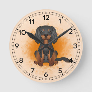 Black & Tan Cavalier King Charles Dog auf Orange Runde Wanduhr
