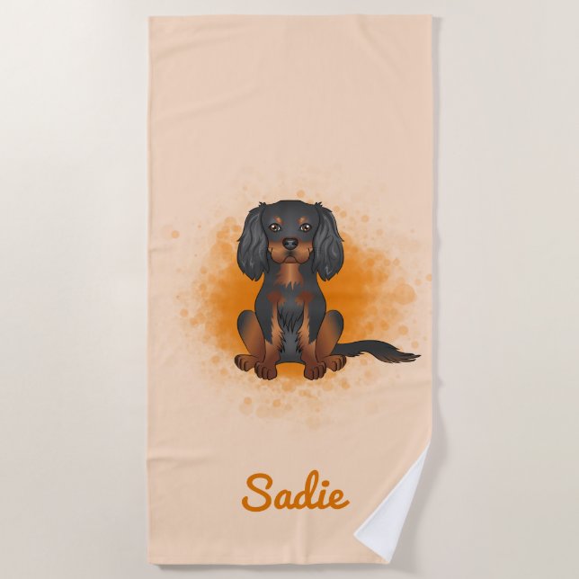 Black & Tan Cavalier King Charles Dog auf Orange Strandtuch (Vorderseite)
