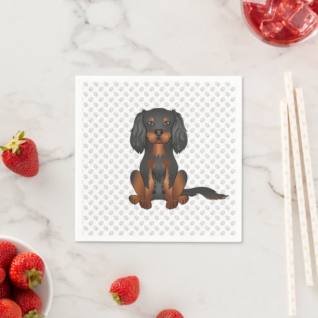 Black & Tan Cavalier King Charles Dog & Paws Serviette (Beispiel)