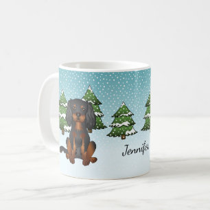 Black Tan Cavalier King Charles Spaniel im Winter Kaffeetasse