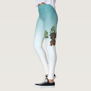 Black Tan Cavalier King Charles Spaniel im Winter Leggings