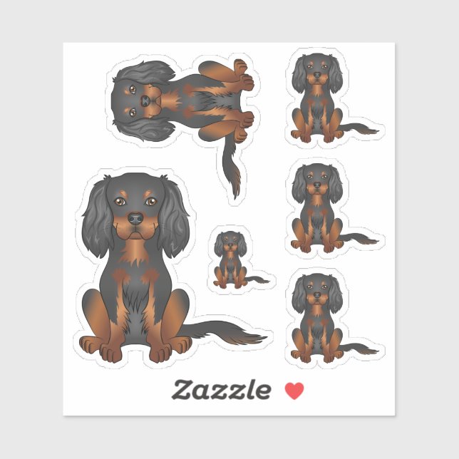 Black & Tan Cavalier King Charles Spaniel Sitzen Aufkleber (Blatt)