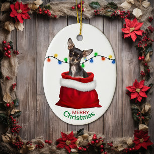 Black Tan Chihuahua Hund in der Geschenktasche Wei Keramik Ornament