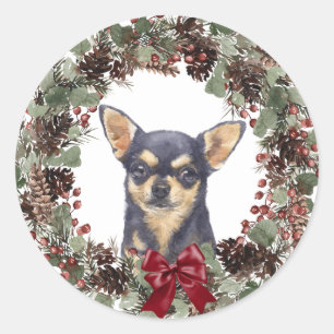 Black Tan Chihuahua Pinecone Weihnachten Runder Aufkleber