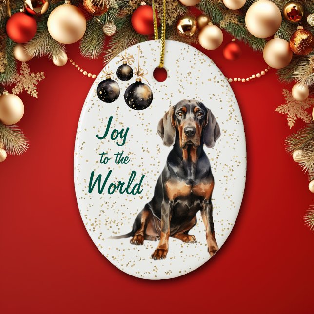Black Tan Coonhound Dog Joy to the World Christmas Keramik Ornament (Von Creator hochgeladen)