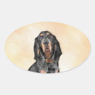 Black & Tan Coonhound Gemälde - Originale Hundekun Ovaler Aufkleber