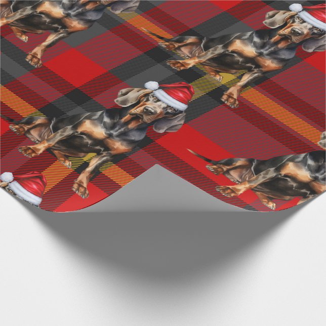 Black Tan Coonhound Hund und Red Karierte Weihnach Geschenkpapier (Ecke)