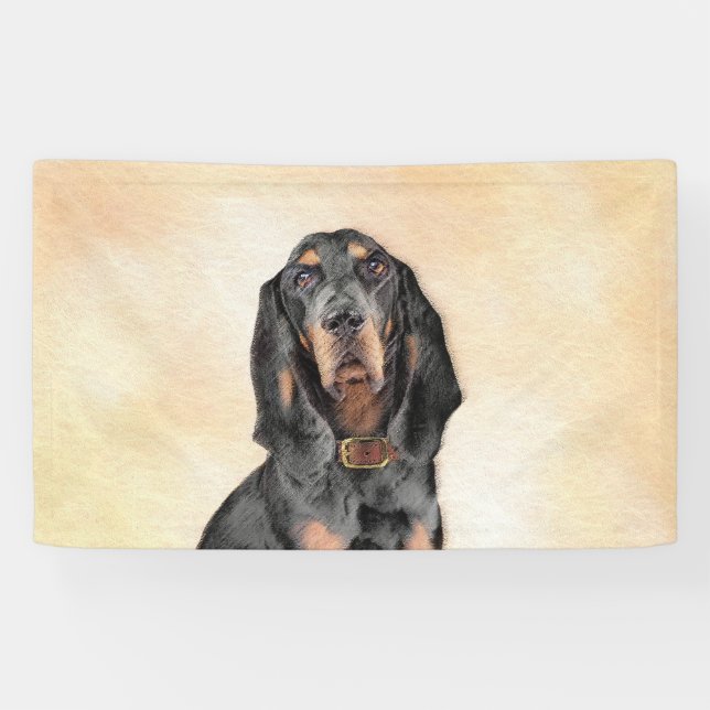 Black & Tan Coonhound Malerei - Original Hunde Kun Banner (Horizontal)