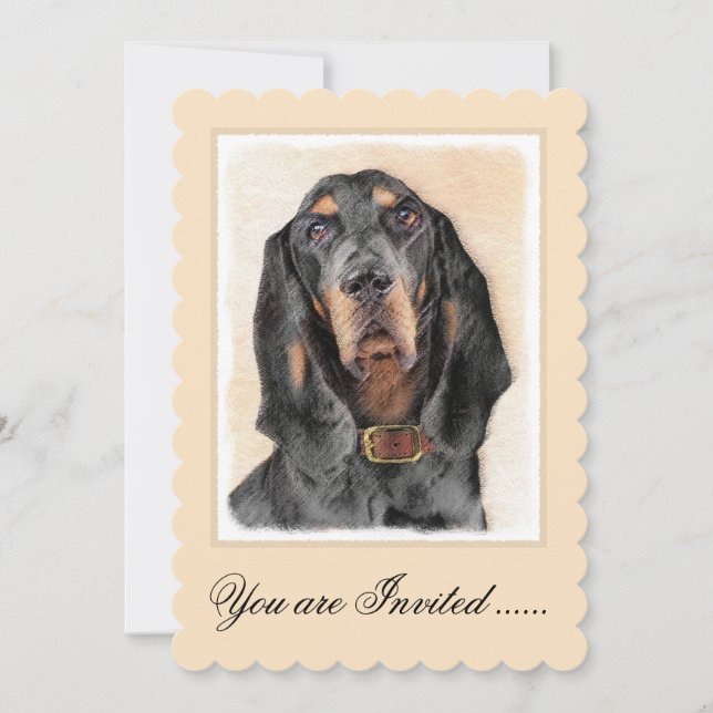 Black & Tan Coonhound Malerei - Original Hunde Kun Einladung (Vorderseite)