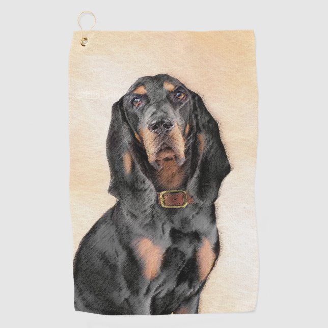 Black & Tan Coonhound Malerei - Original Hunde Kun Golfhandtuch (Vorderseite)