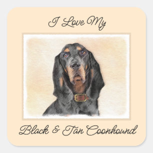 Black & Tan Coonhound Malerei - Original Hunde Kun Quadratischer Aufkleber