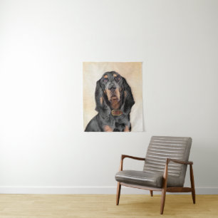Black & Tan Coonhound Malerei - Original Hunde Kun Wandteppich