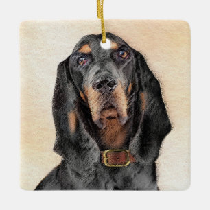 Black & Tan Coonhound Painting - Original Hund Kun Keramikornament
