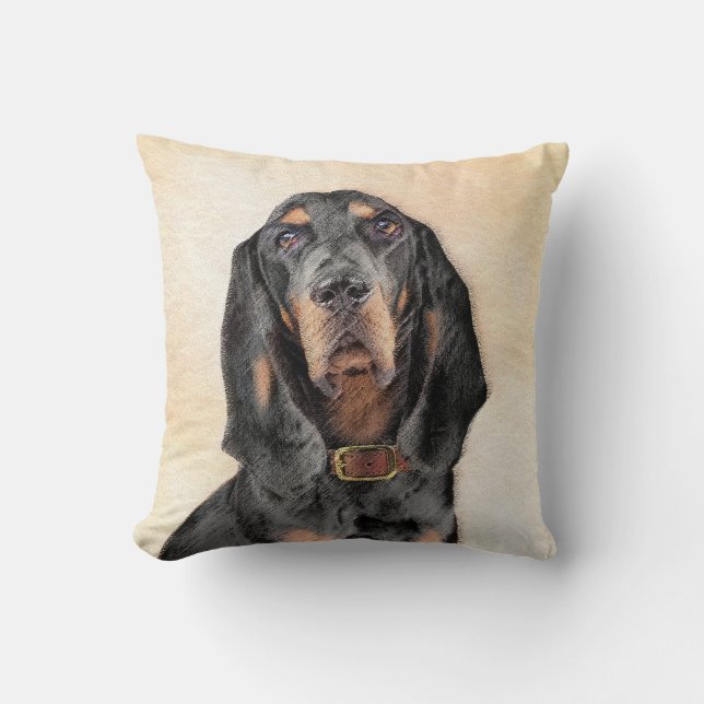 Black & Tan Coonhound Painting - Original Hund Kun Kissen (Vorderseite)